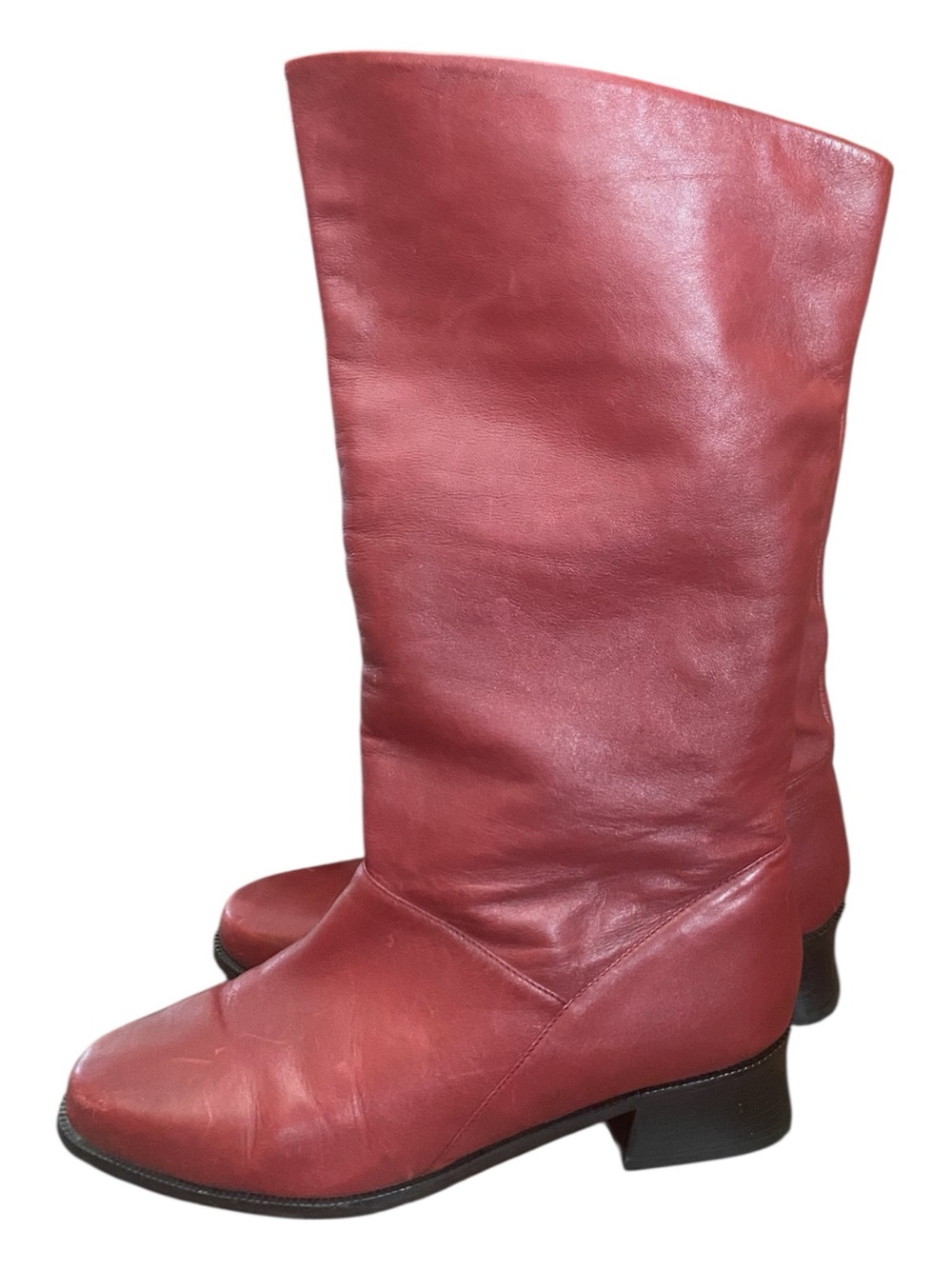 Markon Womens Vintage Red Leather Retro Boots